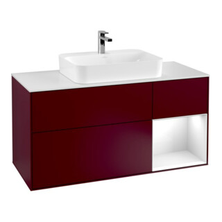 V&B Meuble sous lavabo Finion 120 cm, blanc brillant, laqué, poignée métal