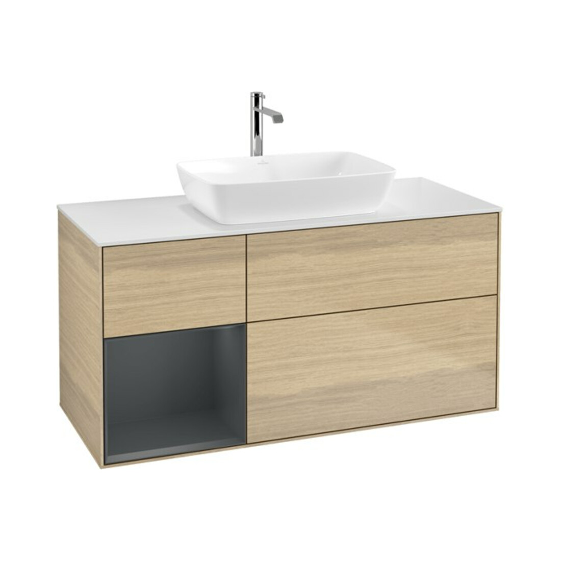 V&B Meuble sous-lavabo Finion 120 cm, blanc brillant, poignée métal, laqué, ven.