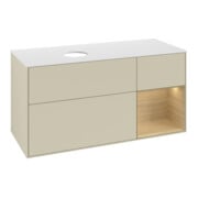 V&B Meuble sous-lavabo Finion 120 cm, blanc brillant, porte battante, gris mat laqué-4
