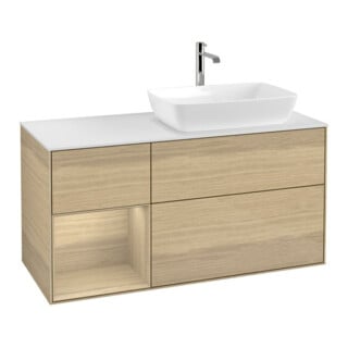 V&B Meuble sous-lavabo Finion 120 cm, blanc brillant, rangement ouvert, ouvert