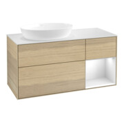 V&B Meuble sous lavabo Finion 120 cm, blanc brillant, réglette LED blanc laqué, poignée ven-1