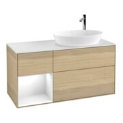 V&B Meuble sous lavabo Finion 120 cm, Blanc brillant, Réglette LED blanche, Venise