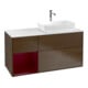 V&B Meuble sous lavabo Finion 120 cm, blanc brillant, réglette LED, noyer veinée-1