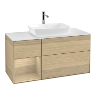 V&B Meuble sous lavabo Finion 120 cm, blanc brillant, réglette Oaven