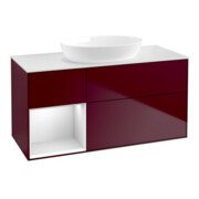 V&B Meuble sous lavabo Finion 120 cm, blanc brillant, tiroir blanc brillant, poignée métal