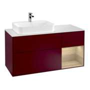 V&B Meuble sous-lavabo Finion 120 cm, blanc brillant, tiroir droite, poignée métal