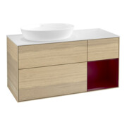 V&B Meuble sous lavabo Finion 120 cm, blanc brillant, tiroir Peo laqué, poignée ven