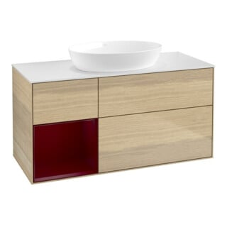 V&B Meuble sous lavabo Finion 120 cm, blanc, éclairage mural, réglette Peo m Lac, Oa ven