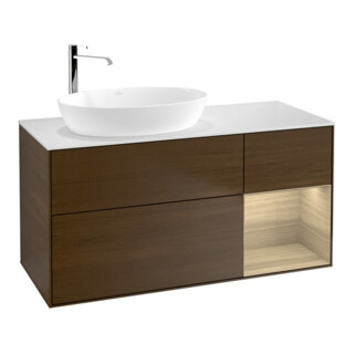 V&B Meuble sous lavabo Finion 120 cm, blanc, éclairage mural, régulateur Oa ven, wal ven