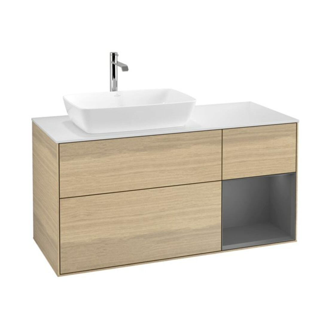 V&B Meuble sous lavabo Finion 120 cm, blanc mat, anthracite mat laqué, ouverture ven