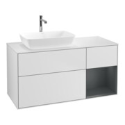 V&B Meuble sous-lavabo Finion 120 cm, blanc mat, avec éclairage mural, avec tiroir médium laqué blanc mat