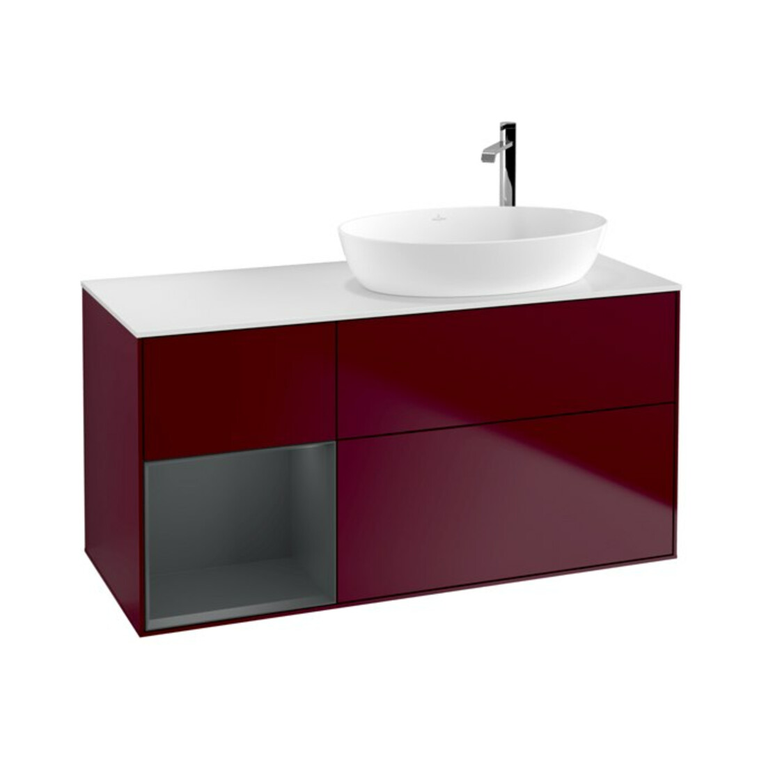 V&B Meuble sous lavabo Finion 120 cm, blanc mat, avec étagère médiane, laqué, poignée métallique