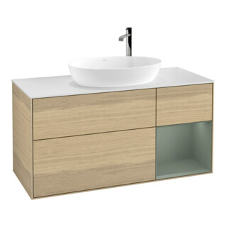 V&B Meuble sous lavabo Finion 120 cm, blanc mat, avec rangement huilé, façade laquée, ven.
