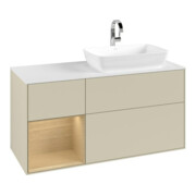 V&B Meuble sous lavabo Finion 120 cm, blanc mat, avec rangement ouvert, gris mat laqué