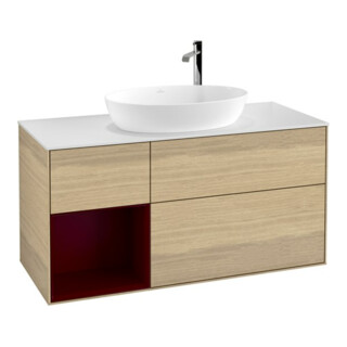 V&B Meuble sous lavabo Finion 120 cm, blanc mat, avec tiroir, laqué, poignée ven