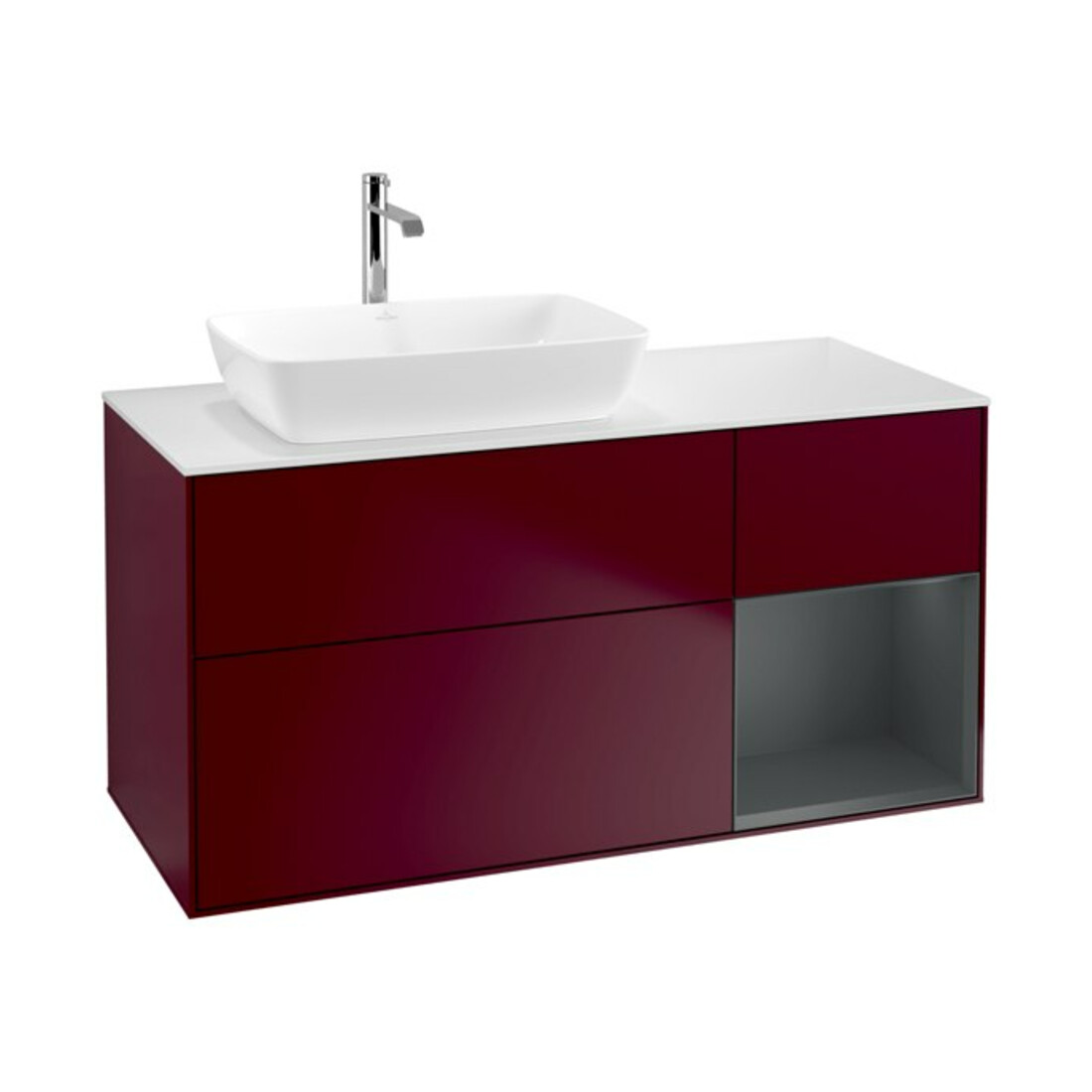 V&B Meuble sous-lavabo Finion 120 cm, blanc mat, avec tiroir médian laqué, poignée métallique