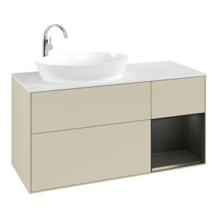 V&B Meuble sous-lavabo Finion 120 cm, blanc mat, bleu brillant, gris brillant