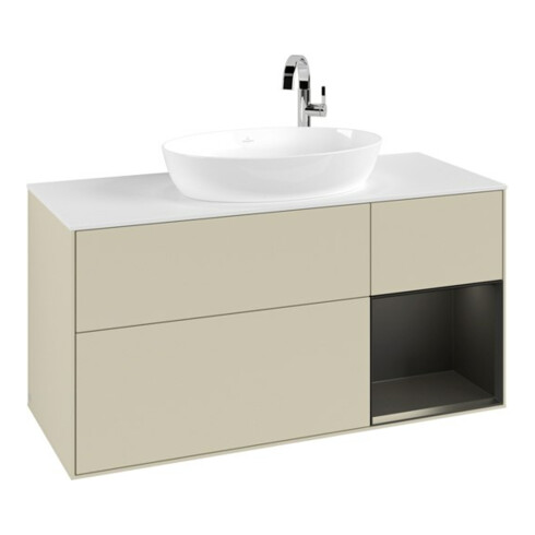 V&B Meuble sous lavabo Finion 120 cm, blanc mat, bleu brillant, gris mat brillant