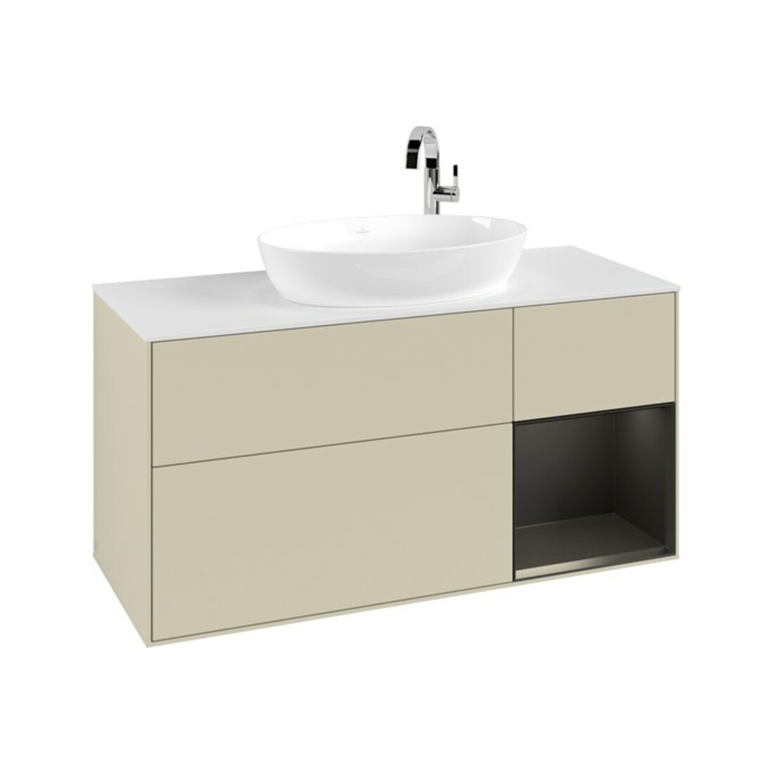 V&B Meuble sous lavabo Finion 120 cm, blanc mat, bleu brillant, gris mat brillant