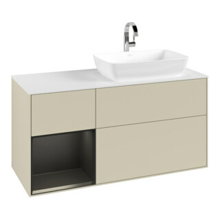 V&B Meuble sous lavabo Finion 120 cm, blanc mat, bleu brillant, gris mat brillant