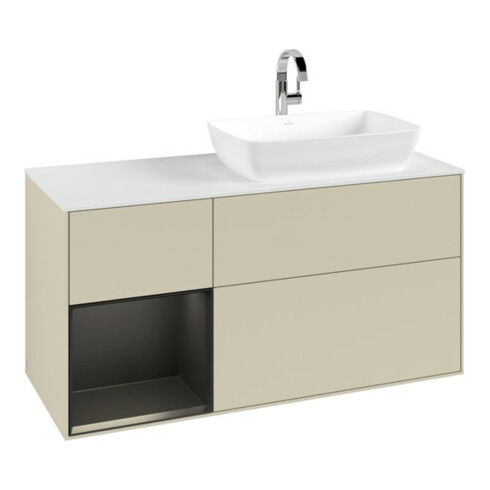 V&B Meuble sous lavabo Finion 120 cm, blanc mat, bleu brillant, gris mat brillant