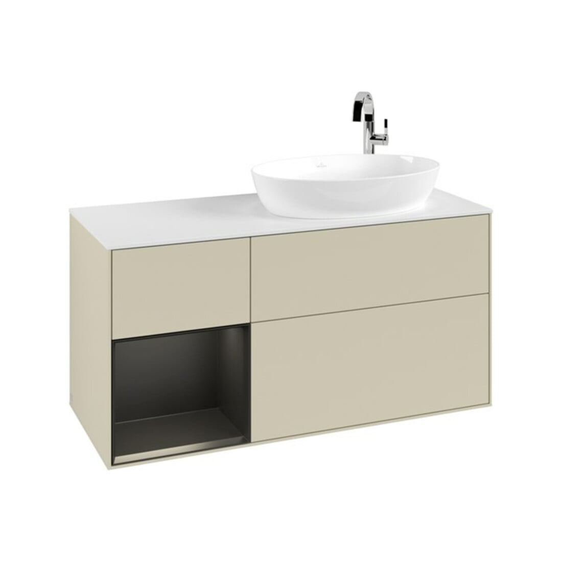 V&B Meuble sous-lavabo Finion 120 cm, blanc mat, bleu réglisse mat laqué, gris souris mat laqué