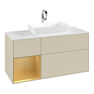 V&B Meuble sous lavabo Finion 120 cm, blanc mat, chêne doré mat laqué, gris brillant mat laqué