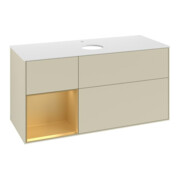 V&B Meuble sous lavabo Finion 120 cm, blanc mat, chêne doré mat laqué, gris brillant mat laqué-3