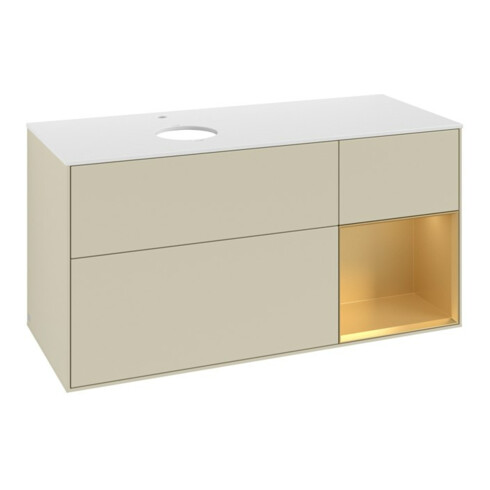 V&B Meuble sous lavabo Finion 120 cm, blanc mat, chêne doré mat laqué, gris mat laqué