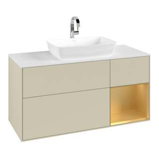 V&B Meuble sous-lavabo Finion 120 cm, blanc mat, chêne doré mat laqué, gris soie mat laqué