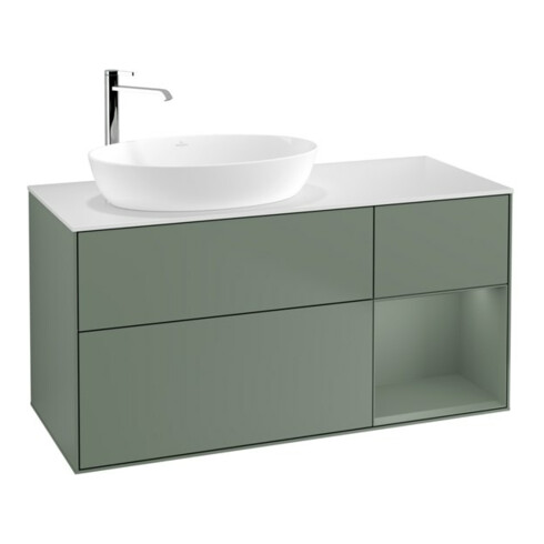 V&B Meuble sous-lavabo Finion 120 cm, blanc mat, chêne huilé mat laqué