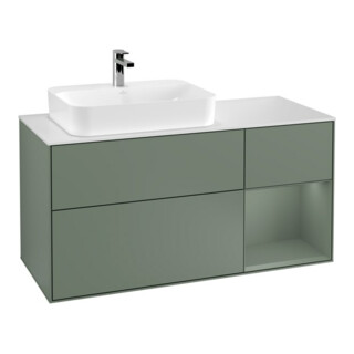 V&B Meuble sous lavabo Finion 120 cm, blanc mat, chêne naturel mat laqué