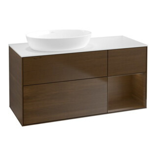 V&B Meuble sous lavabo Finion 120 cm, blanc mat, chêne sauvage veneer