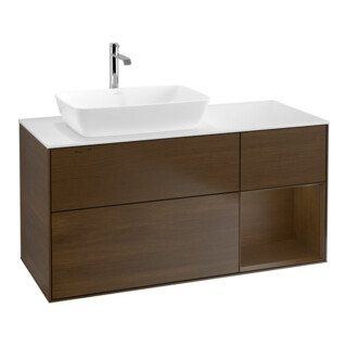 V&B Meuble sous lavabo Finion 120 cm, blanc mat, chêne sauvage verni