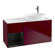 V&B Meuble sous-lavabo Finion 120 cm, blanc mat, éclairage mural, réglette bleue mat, poignée m-1
