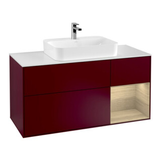 V&B Meuble sous lavabo Finion 120 cm, blanc mat, éclairage mural, tiroir droit