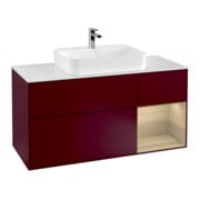 V&B Meuble sous lavabo Finion 120 cm, blanc mat, éclairage mural, tiroir droit