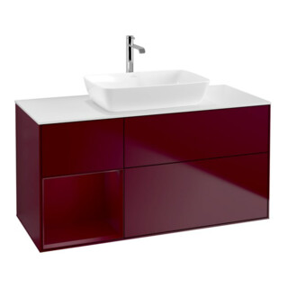 V&B Meuble sous lavabo Finion 120 cm, blanc mat, éclairage mural, tiroir laqué mat Peo