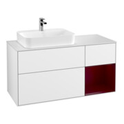 V&B Meuble sous lavabo Finion 120 cm, blanc mat, étagère droite, poignée blanche laquée