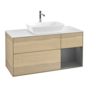 V&B Meuble sous lavabo Finion 120 cm, blanc mat, faç anthracite mat, poignée ven-1