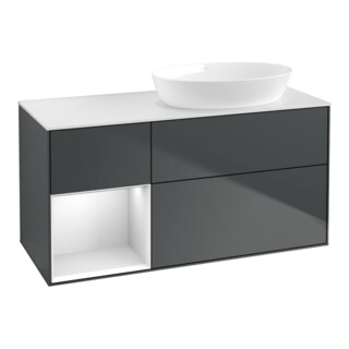V&B Meuble sous lavabo Finion 120 cm, blanc mat, façade blanc mat laqué, milieu bleu mat laqué