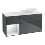 V&B Meuble sous lavabo Finion 120 cm, blanc mat, façade blanc mat laqué, milieu bleu mat laqué-1
