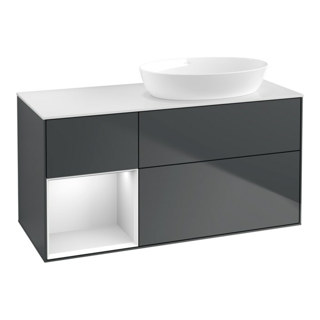 V&B Meuble sous lavabo Finion 120 cm, blanc mat, façade blanc mat laqué, milieu bleu mat laqué