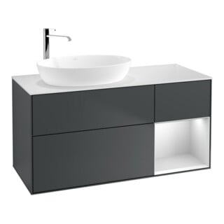 V&B Meuble sous lavabo Finion 120 cm, blanc mat, façade blanc mat laqué, milieu bleu mat laqué