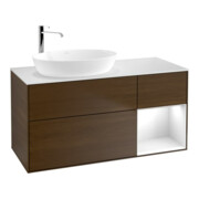 V&B Meuble sous lavabo Finion 120 cm, blanc mat, façade blanche laquée, noyer veneer