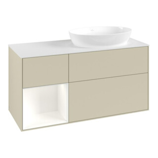 V&B Meuble sous lavabo Finion 120 cm, blanc mat, façade blanche laquée, poignée gris mat laqué