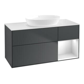 V&B Meuble sous lavabo Finion 120 cm, blanc mat, façade blanche mate laquée, avec plan de toilette laqué bleu