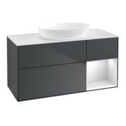 V&B Meuble sous lavabo Finion 120 cm, blanc mat, façade blanche mate laquée, avec plan de toilette laqué bleu