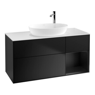 V&B Meuble sous lavabo Finion 120 cm, blanc mat, façade bleu mat laqué