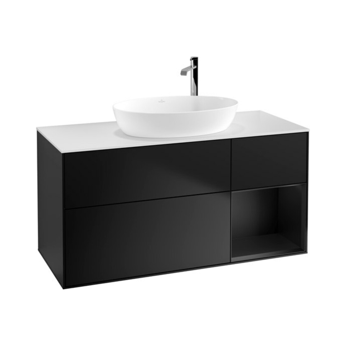 V&B Meuble sous lavabo Finion 120 cm, blanc mat, façade bleu mat laqué